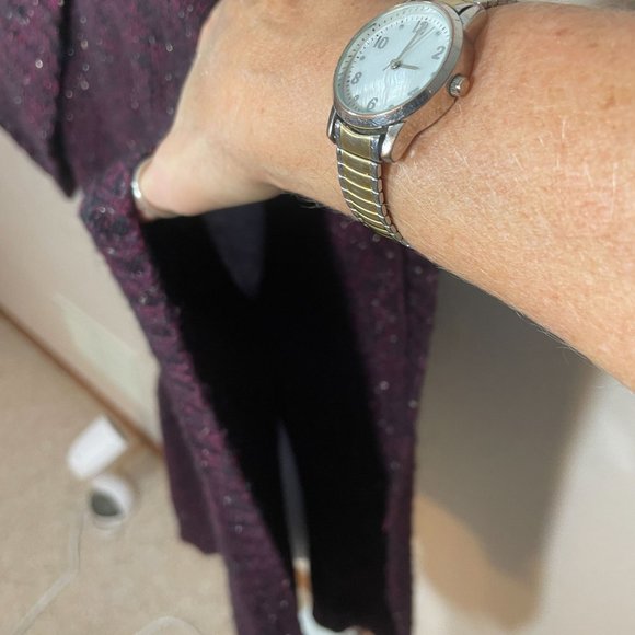 White House Black Market Poncho Sweater Mohair Wool Marled Knit Belted Metallic - Picture 6 of 13